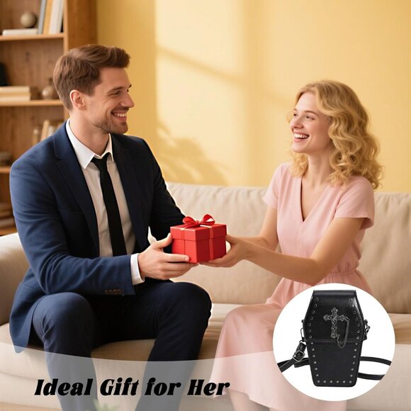 Gothic Cross Coffin Purse PU Leather Small Shoulder Bag Halloween Party - Picture 8 of 8